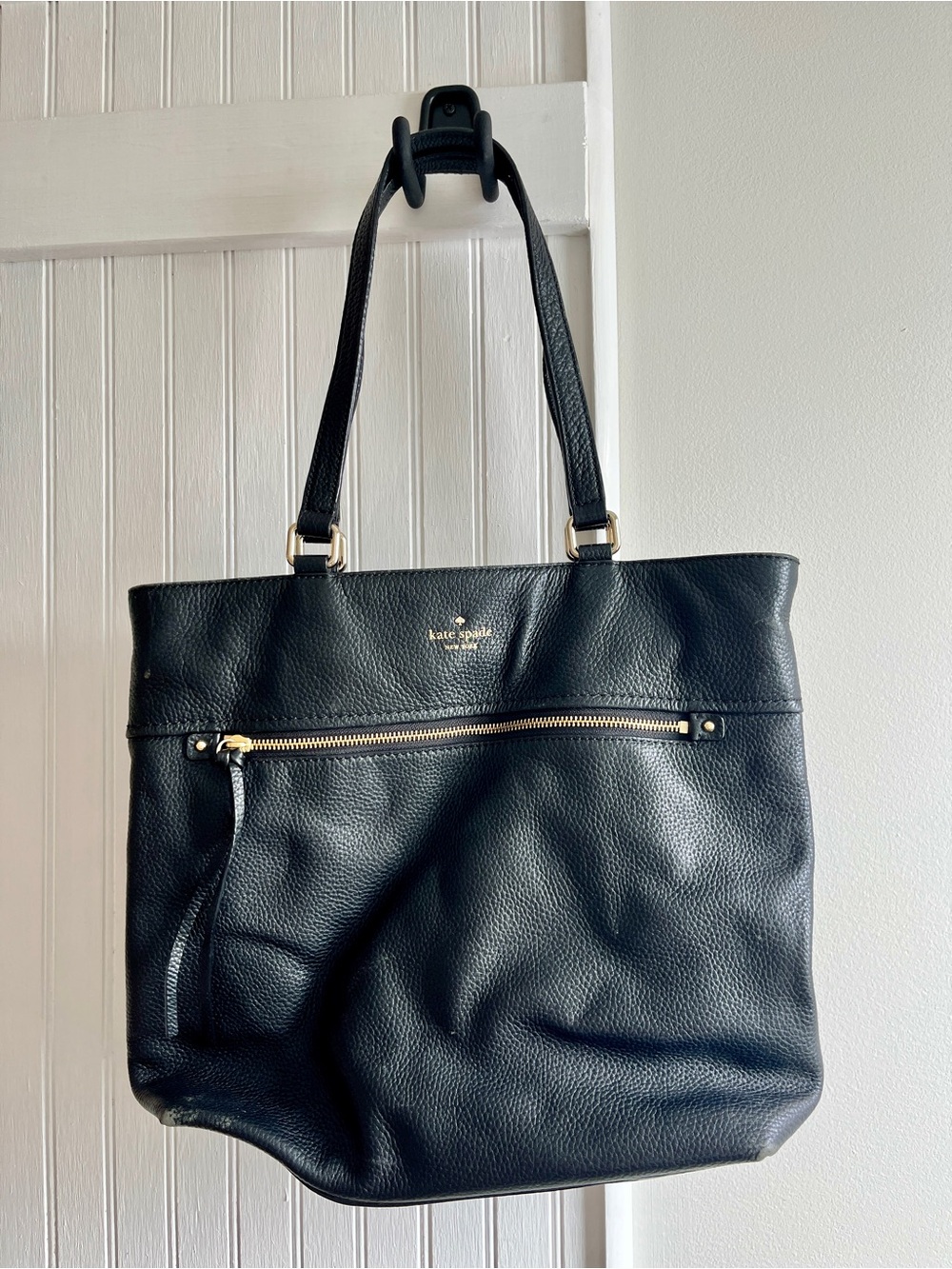 kate spade Black Pebbled Leather Tote with Gold Hardware